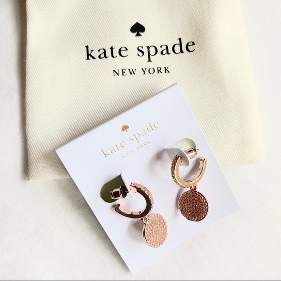 NWT Kate Spade rose gold tone pave drop earrings - Picture 2 of 6